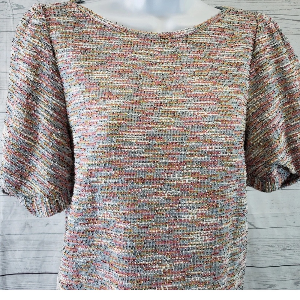 LOFT Ann Taylor Colorful Tweed Short Twist Sleeve Knit Top - Casual Workwear - Picture 3 of 14